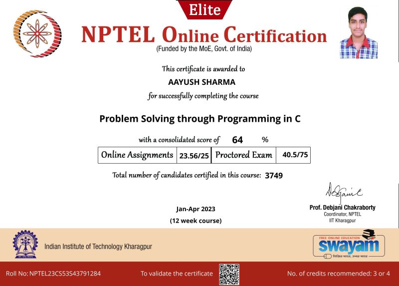 NPTEL Certificate
